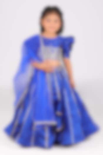 Royal Blue Taffeta Sequin Embellished Lehenga Set For Girls by Devykids at Pernia's Pop Up Shop