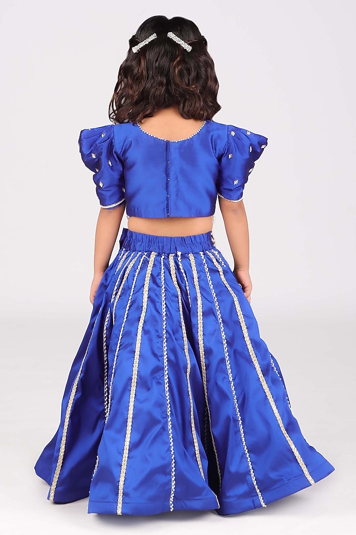 Royal Blue Taffeta Sequin Embellished Lehenga Set For Girls by Devykids at Pernia's Pop Up Shop