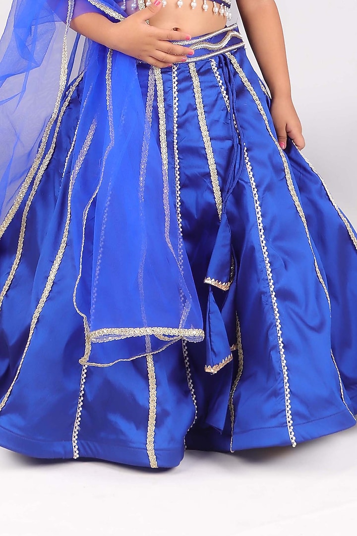 Royal Blue Taffeta Sequin Embellished Lehenga Set For Girls by Devykids at Pernia's Pop Up Shop