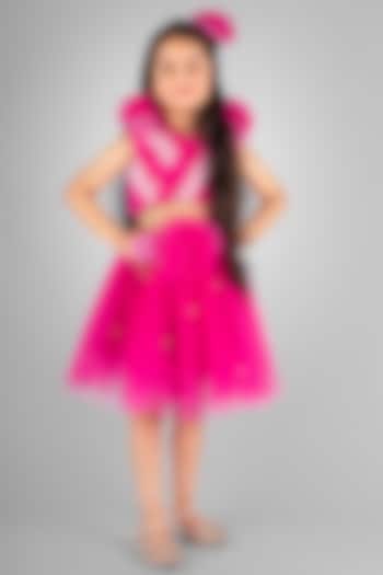 Hot Pink Net Skirt Set For Girls by Devykids at Pernia's Pop Up Shop