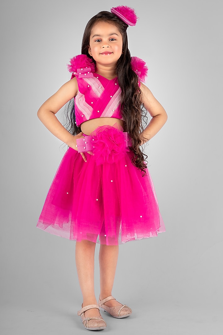 Hot Pink Net Skirt Set For Girls by Devykids at Pernia's Pop Up Shop