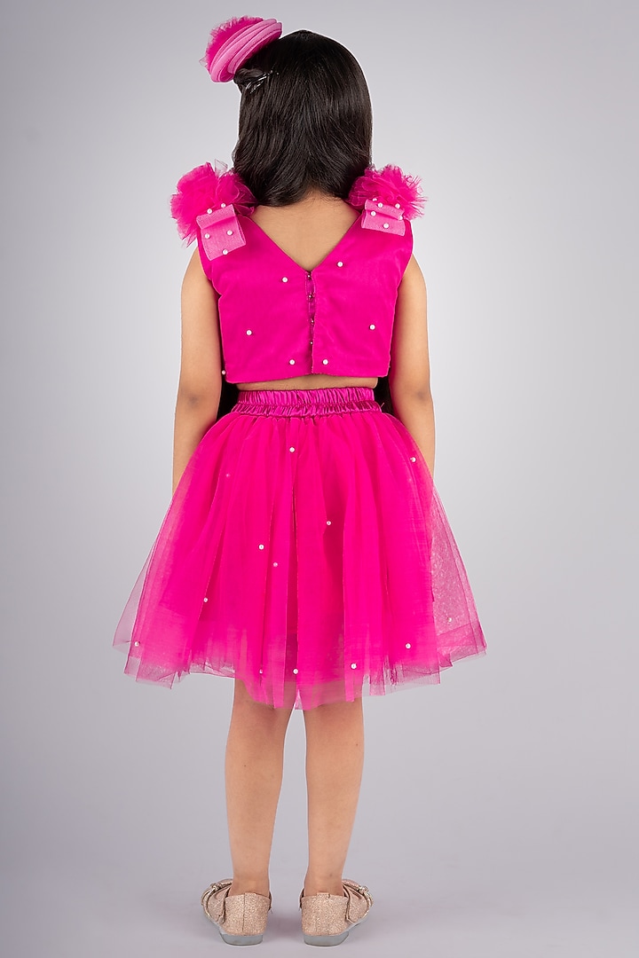 Hot Pink Net Skirt Set For Girls by Devykids at Pernia's Pop Up Shop