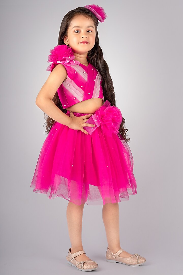 Hot Pink Net Skirt Set For Girls by Devykids at Pernia's Pop Up Shop