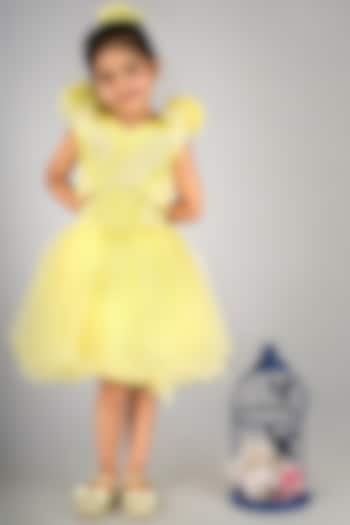 Yellow Net Embellished Skirt Set For Girls by Devykids at Pernia's Pop Up Shop