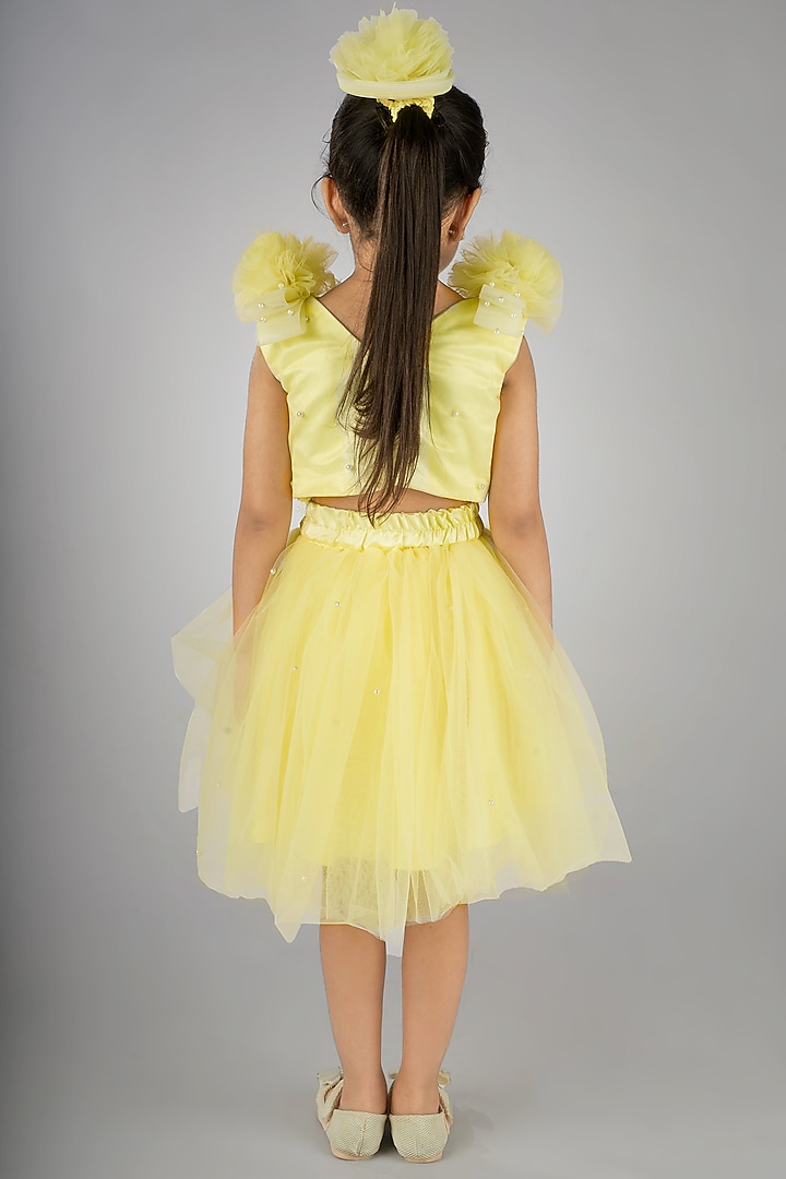 Yellow Net Embellished Skirt Set For Girls by Devykids at Pernia's Pop Up Shop