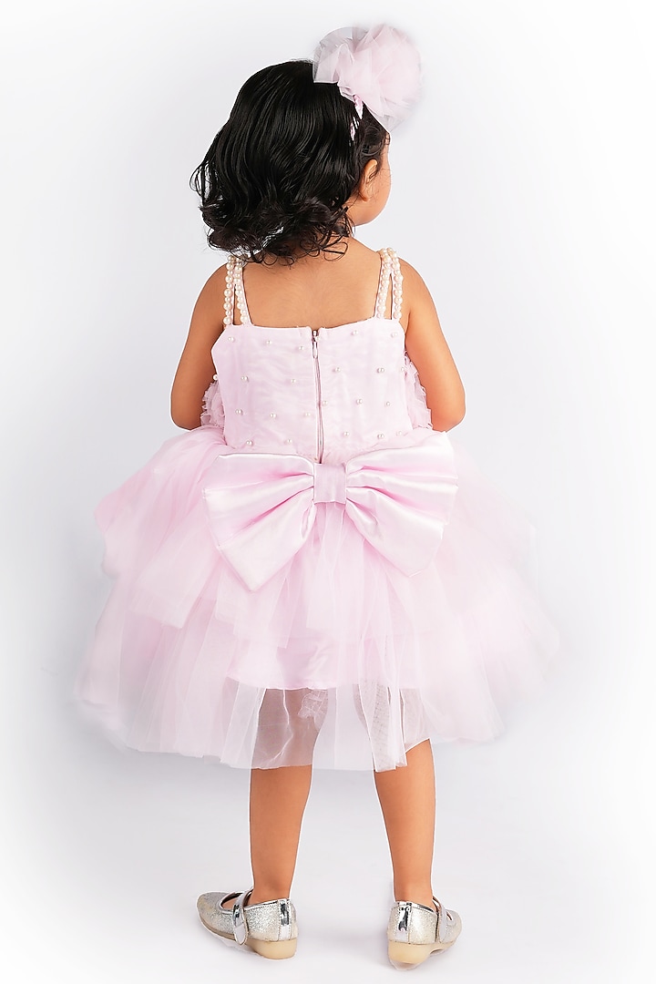Baby Pink Net Embellished Dress For Girls by Devykids at Pernia's Pop Up Shop