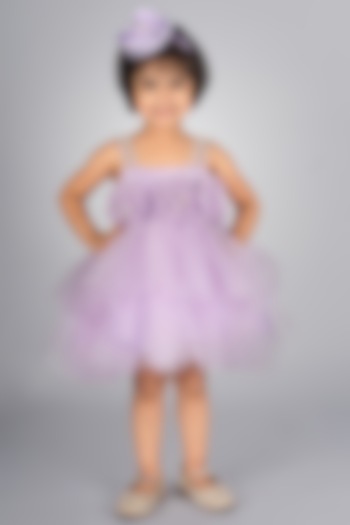Purple Net Embellished Dress For Girls by Devykids at Pernia's Pop Up Shop