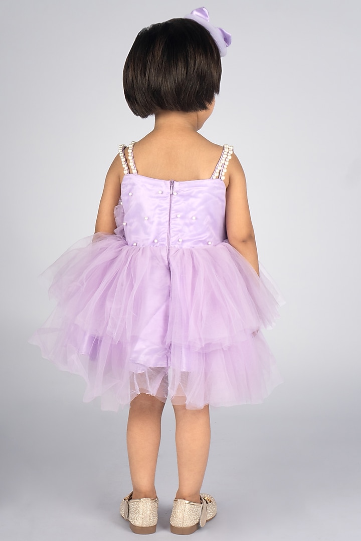 Purple Net Embellished Dress For Girls by Devykids at Pernia's Pop Up Shop