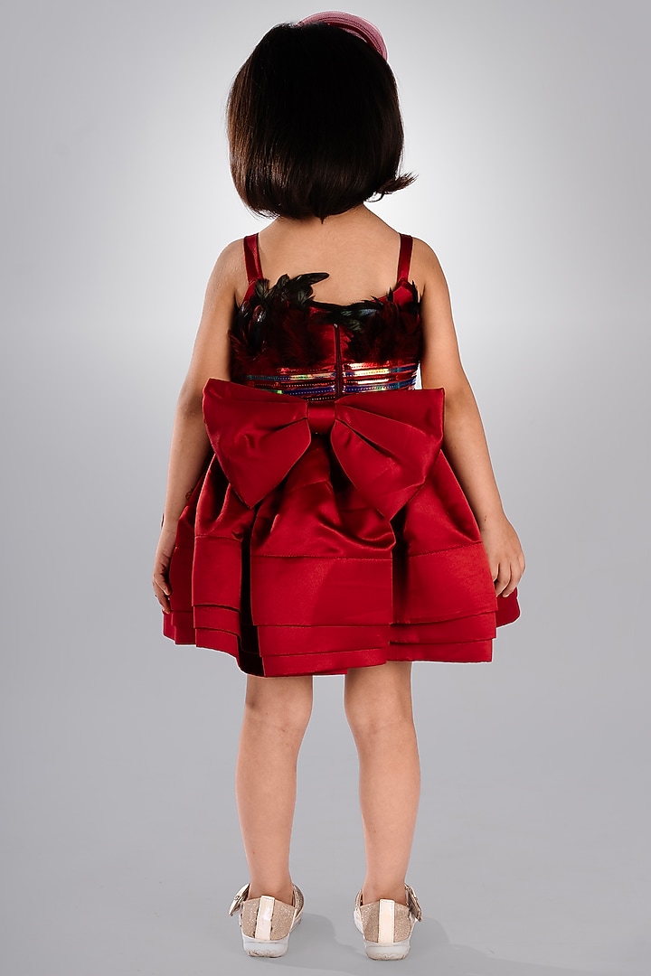 Deep Red Satin Embellished Dress For Girls by Devykids at Pernia's Pop Up Shop