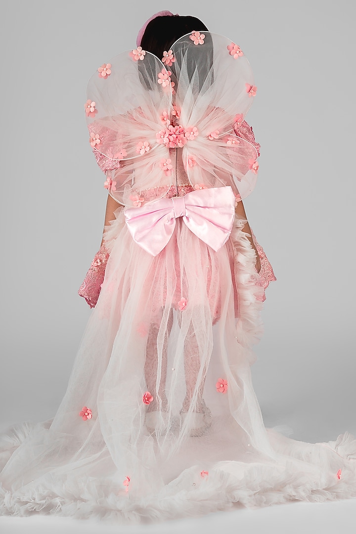 White Net Embroidered Dress For Girls by Devykids at Pernia's Pop Up Shop