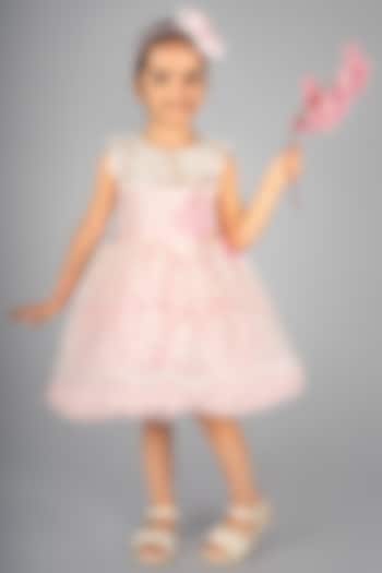 White Net Embroidered Dress For Girls by Devykids at Pernia's Pop Up Shop