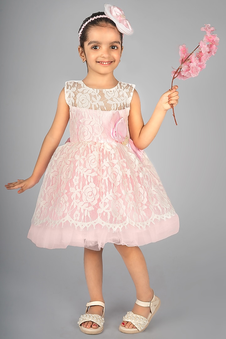 White Net Embroidered Dress For Girls by Devykids at Pernia's Pop Up Shop