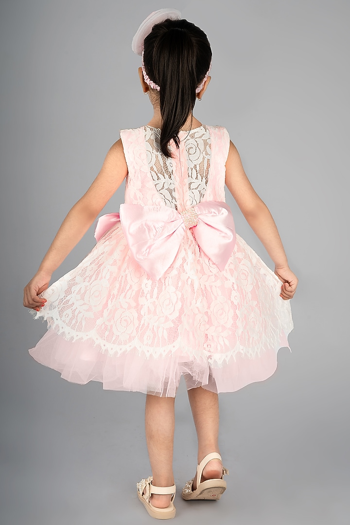 White Net Embroidered Dress For Girls by Devykids at Pernia's Pop Up Shop