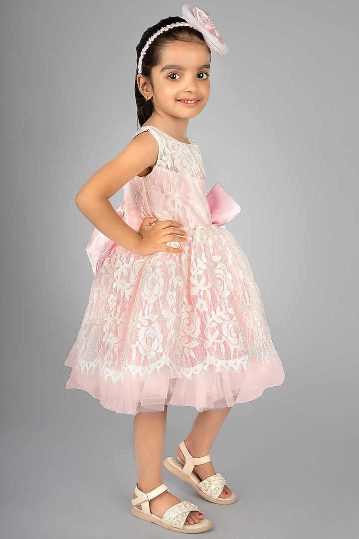White Net Embroidered Dress For Girls by Devykids at Pernia's Pop Up Shop