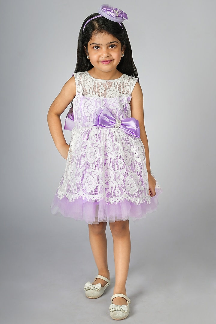 White Net Embroidered Dress For Girls by Devykids at Pernia's Pop Up Shop