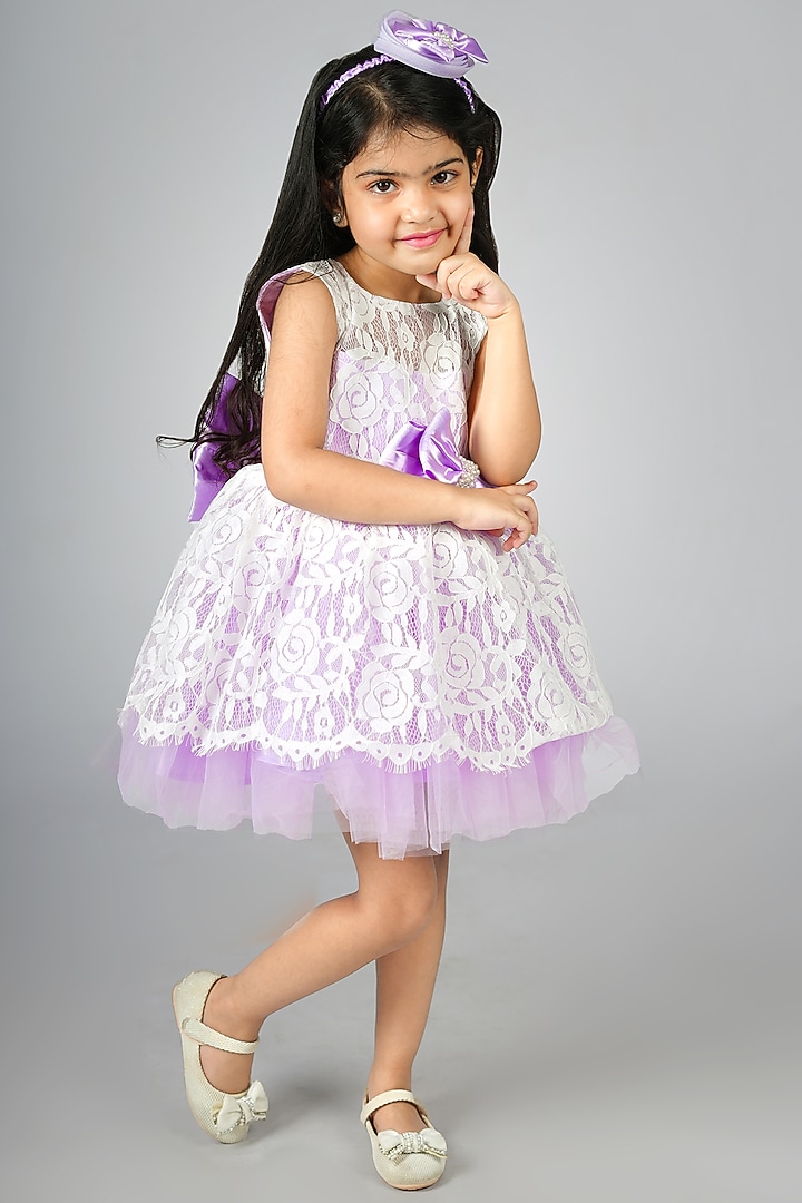 White Net Embroidered Dress For Girls by Devykids at Pernia's Pop Up Shop