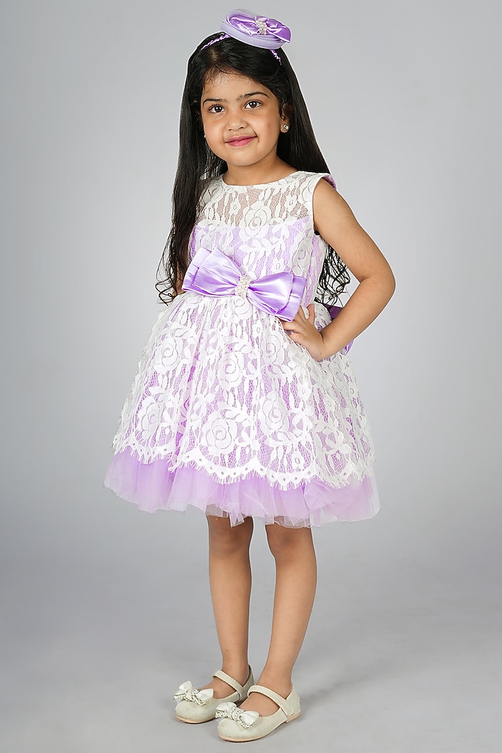 White Net Embroidered Dress For Girls by Devykids at Pernia's Pop Up Shop
