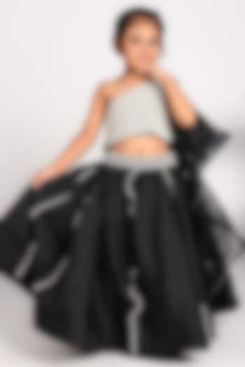 Black Organza Pearl Work Lehenga Set For Girls by Devykids at Pernia's Pop Up Shop