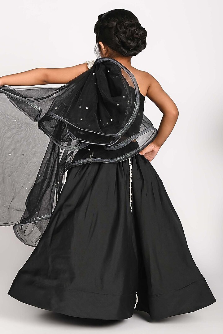 Black Organza Pearl Work Lehenga Set For Girls by Devykids at Pernia's Pop Up Shop
