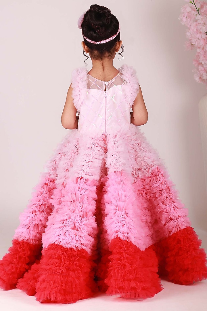 Pastel Pink Net Ruffled Ombre Dress For Girls by Devykids at Pernia's Pop Up Shop