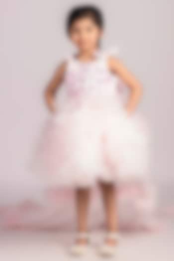 Baby Pink Net & Tulle Floral Embroidered Dress For Girls by Devykids at Pernia's Pop Up Shop