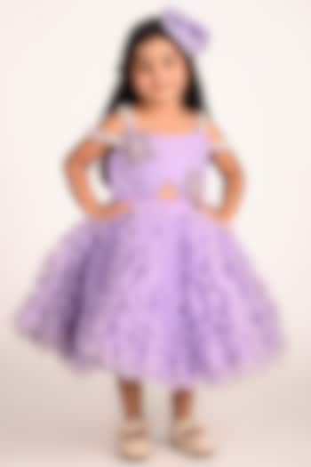 Purple Net & Tulle Floral Applique Work Dress For Girls by Devykids at Pernia's Pop Up Shop