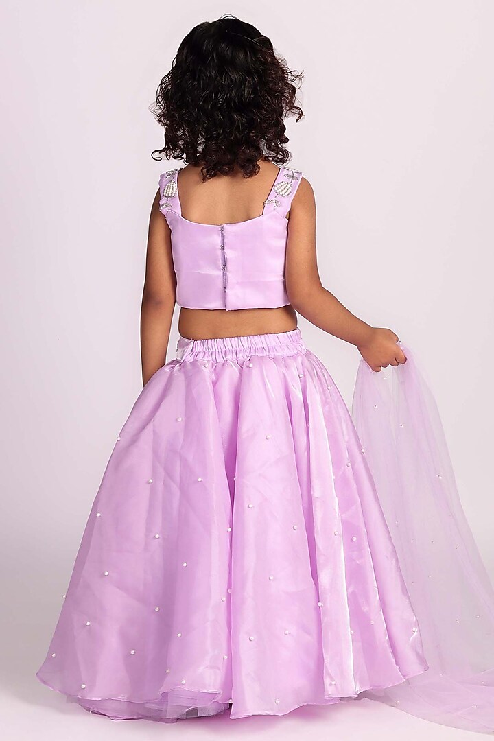 Lavender Organza Pearl Embellished Lehenga Set For Girls by Devykids at Pernia's Pop Up Shop
