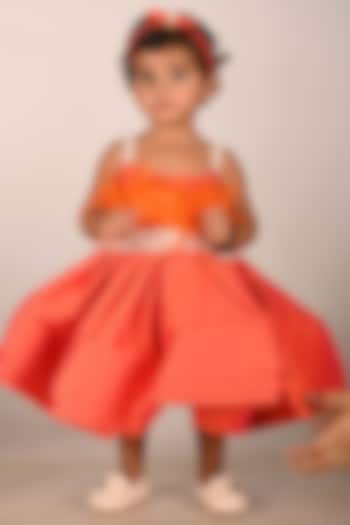 Orange Satin Dress For Girls by Devykids at Pernia's Pop Up Shop