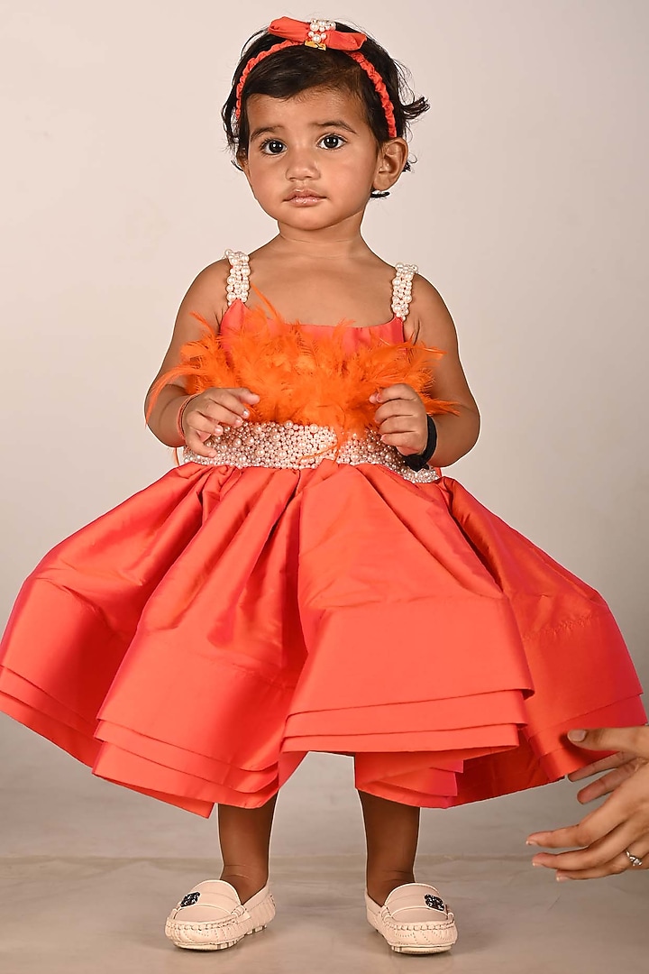 Orange Satin Dress For Girls by Devykids at Pernia's Pop Up Shop