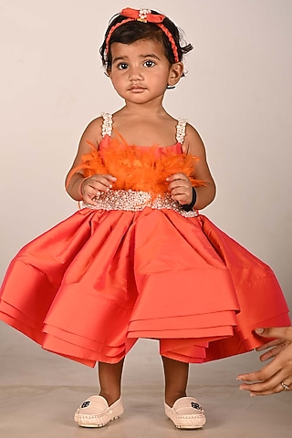 Orange Satin Dress For Girls by Devykids