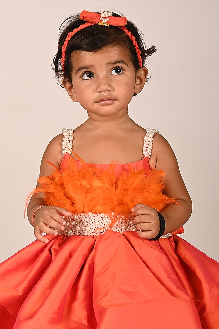 Orange Satin Dress For Girls by Devykids at Pernia's Pop Up Shop