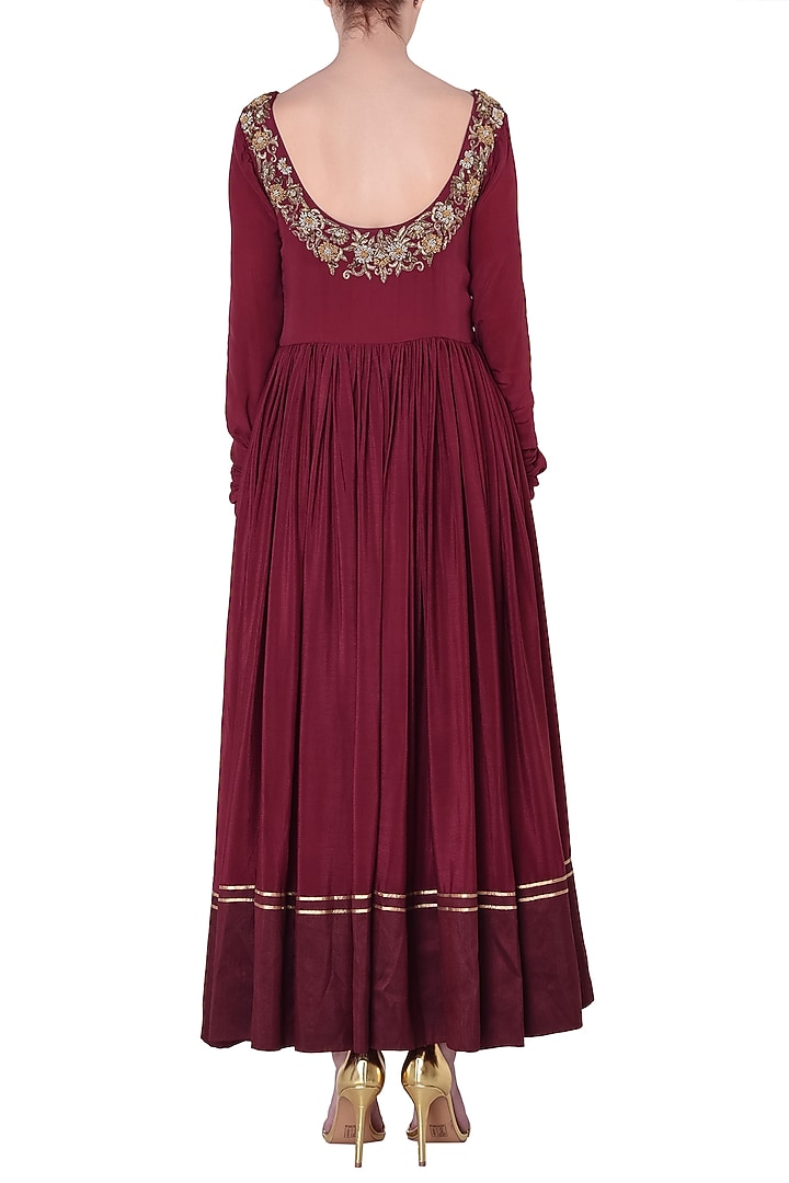 Plum embroidered anarkali set available only at Pernia's Pop Up Shop.
