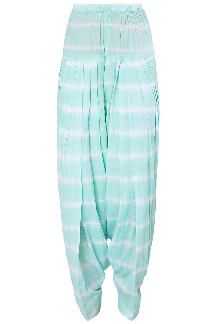 Baby pink and offwhite embroidered kurta with mint green shibori salwar available only at Pernia's Pop Up Shop.