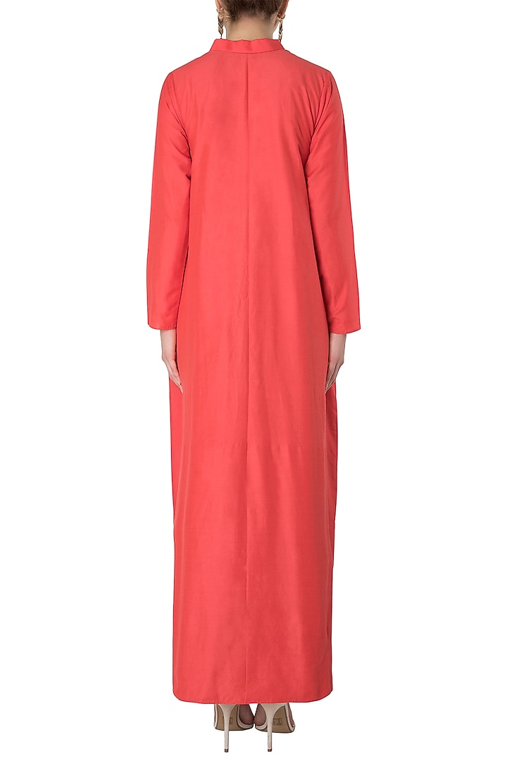 Vermilion red embroidered drape maxi dress available only at Pernia's Pop Up Shop.