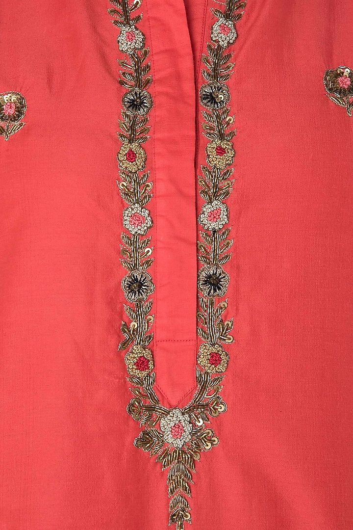 Vermilion red embroidered drape maxi dress available only at Pernia's Pop Up Shop.