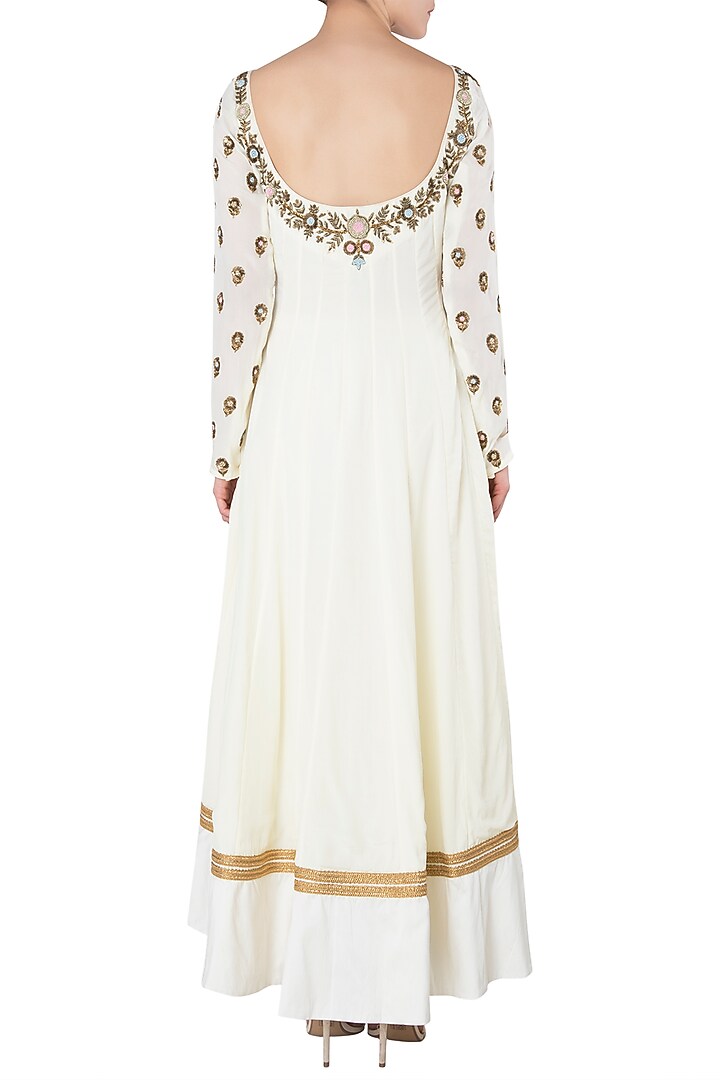 Off white embroidered anarkali set available only at Pernia's Pop Up Shop.