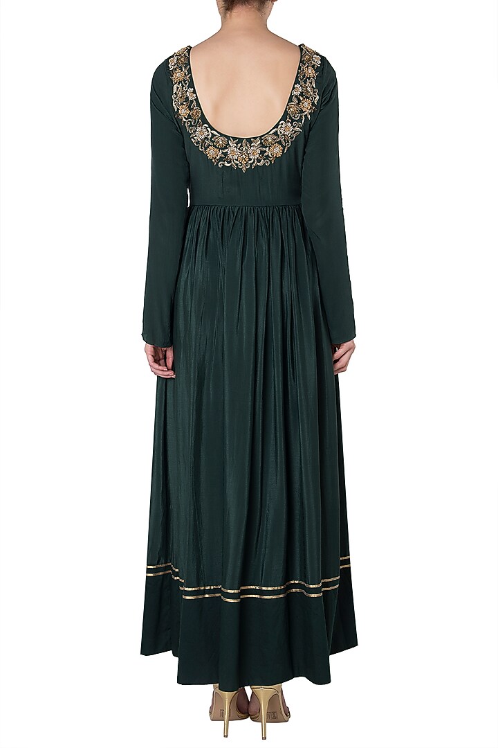 Emerald green embroidered anarkali set available only at Pernia's Pop Up Shop.