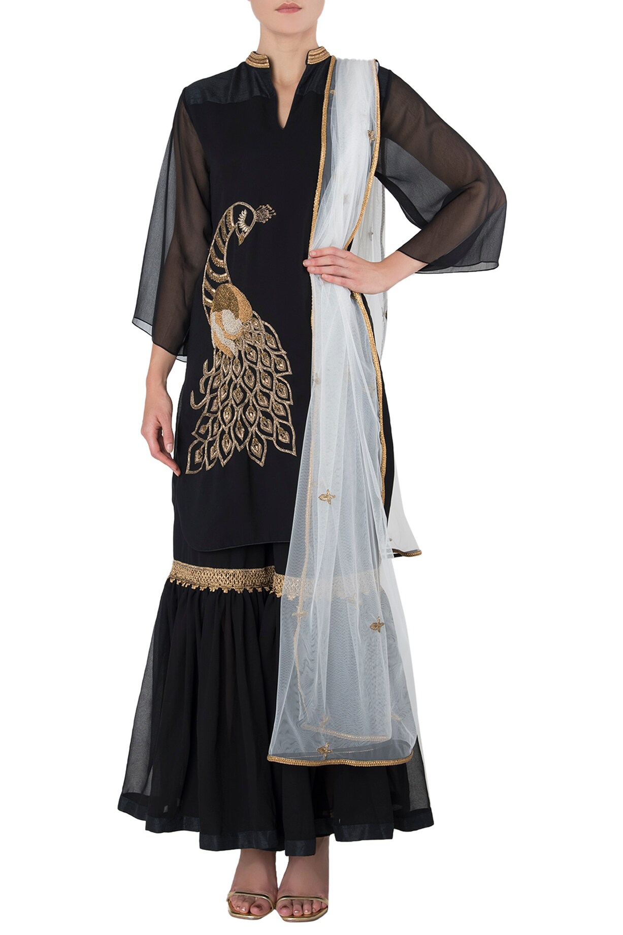 Barara Black & White Embroidered Kurta