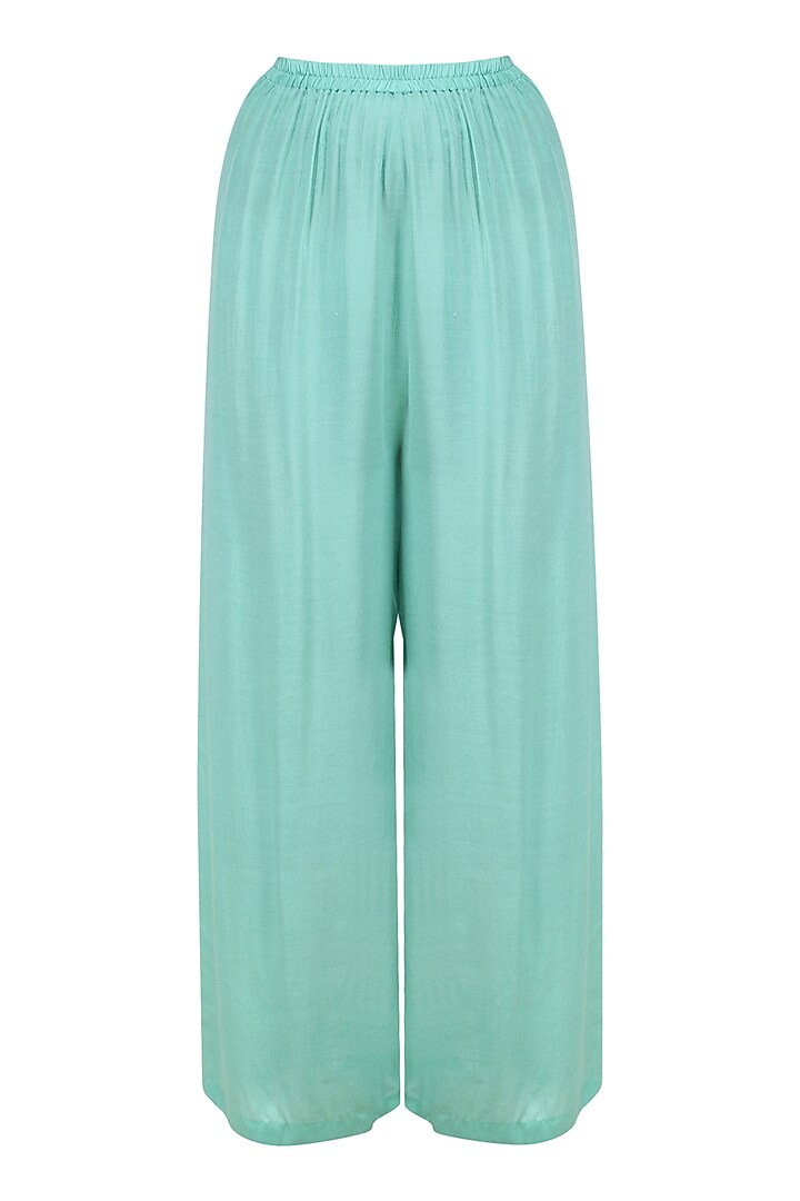Mint green floral embroidered kurta with palazzo pants set