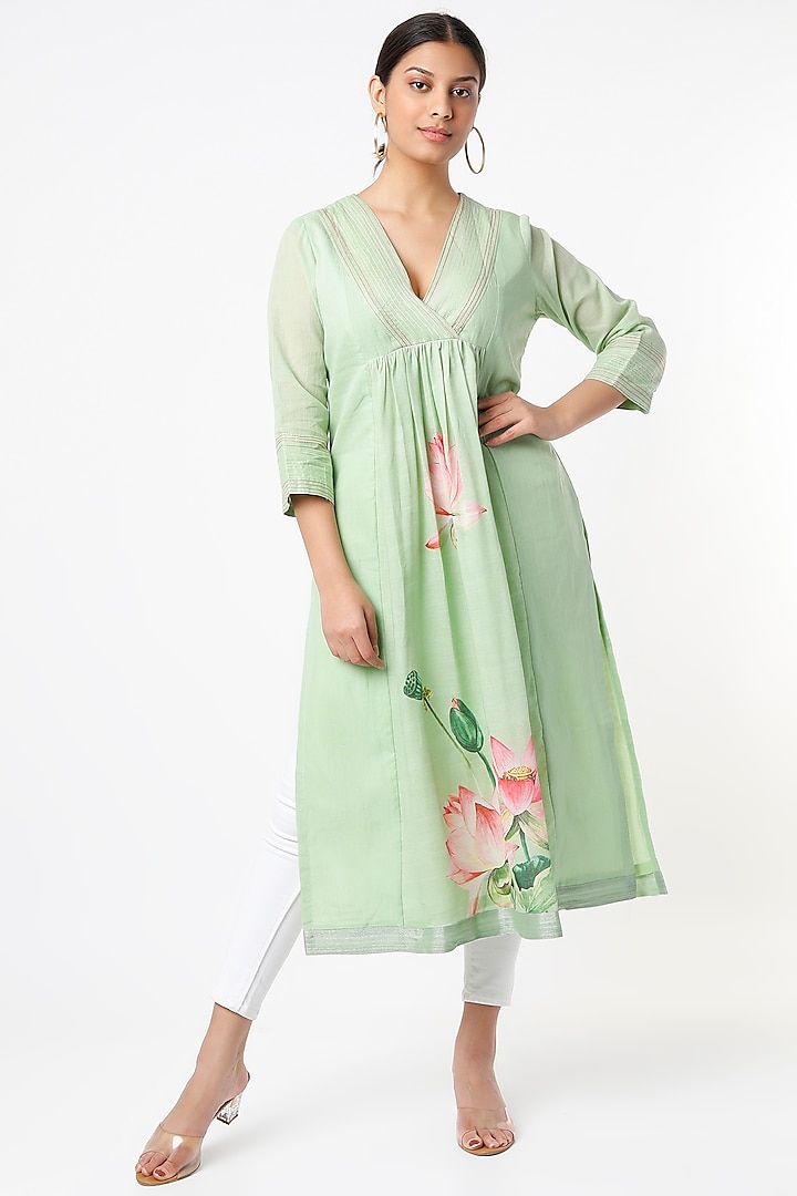 Green Handloom Cotton Kurta  by Tina Eapen