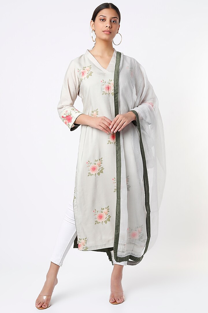 Ivory Handloom Silk Kurta  by Tina Eapen at Pernia's Pop Up Shop