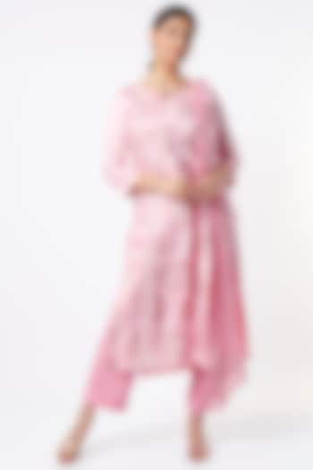 Candy Pink Handloom Silk Kurta Set by Tina Eapen