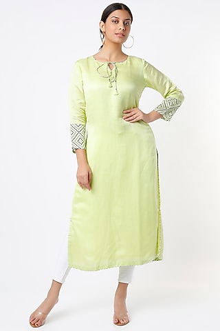 Lime Handloom Linen Kurta by Tina Eapen