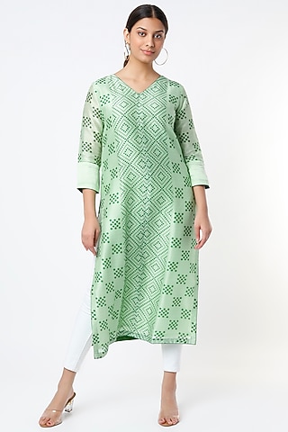 Green Cotton Linen Kurta  by Tina Eapen
