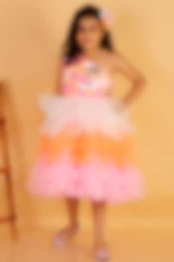 Multi-Colored Net Flare Dress For Girls by Teeni's Kidswear