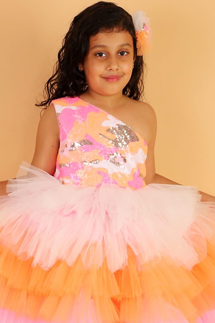 Multi-Colored Net Flare Dress For Girls by Teeni's Kidswear at Pernia's Pop Up Shop