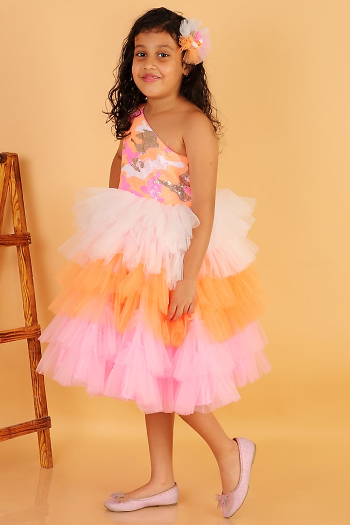 Multi-Colored Net Flare Dress For Girls by Teeni's Kidswear at Pernia's Pop Up Shop