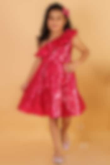 Hot Pink Net Flare Dress For Girls by Teeni's Kidswear