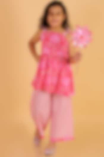 Pink & White Soft Cotton Striped Sharara Set For Girls by Teeni's Kidswear
