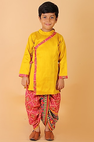 Red Cotton Printed Dhoti Set For Boys by Teeni's Kidswear